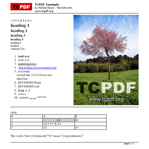 TCPDF - PHP class for PDF