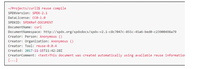 SPDX형식으로 출력된 오픈소스 정보